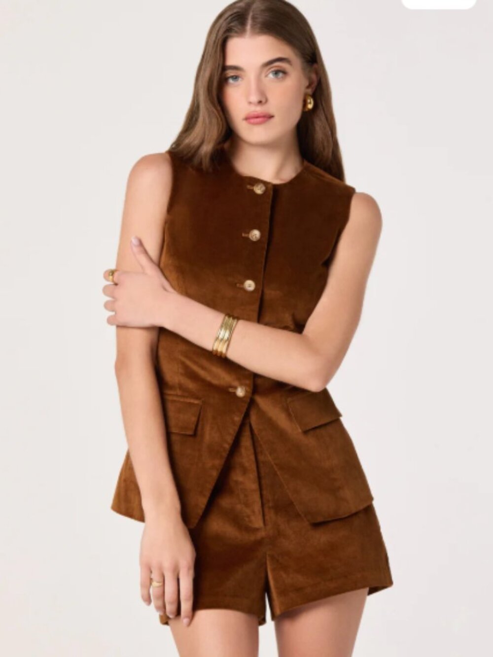 ASTR the Label - Corduroy Button Front Vest and High-Rise Corduroy Shorts - Picture 9 of 10